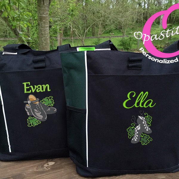 Monogrammed Personalized Irish Dance Tote Bag for boys and girls, monogrammed with your name, ghillies or reel shoes shoes, great carry bag