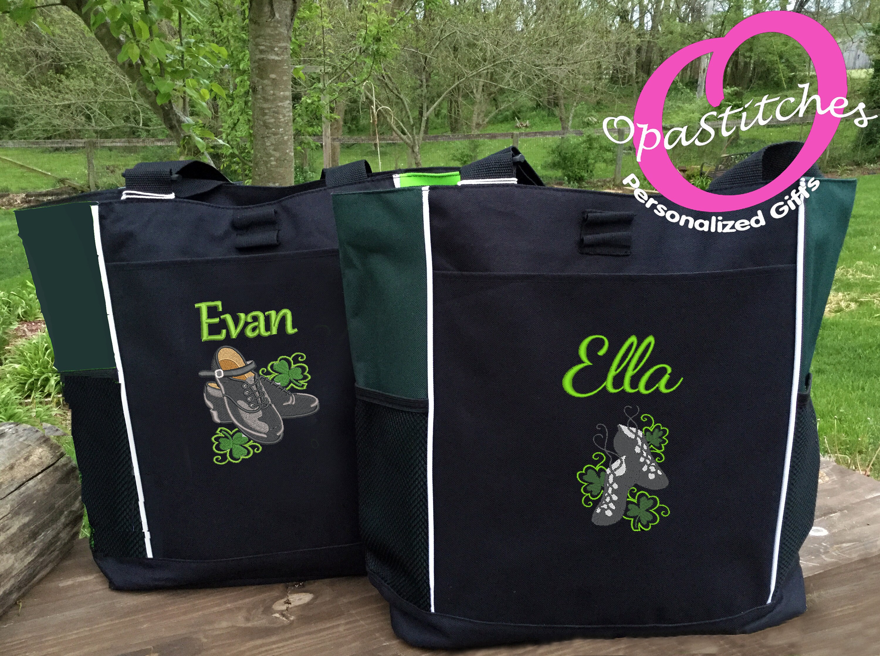 Monogrammed Personalized Irish Dance Tote Bag for boys and girls monogrammed with your name ghillies or reel shoes shoes great carry bag Etsy