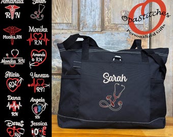 Embroidered Nurse Tote Bag, Personalized Work Bag, RN Gift
