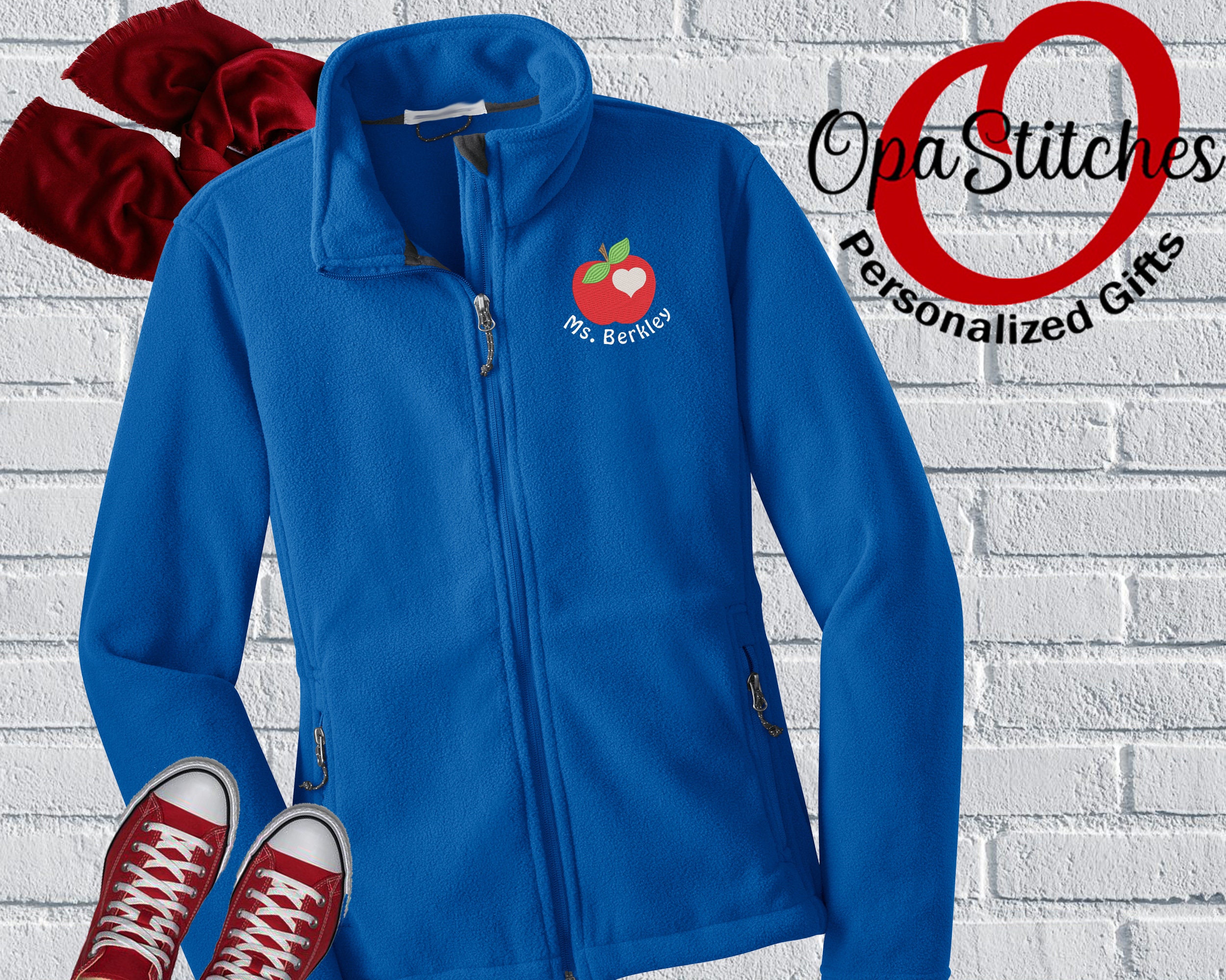 Personalized Teacher Fleece Jacket, Embroidered Monogram, Plus