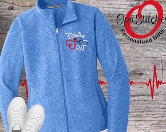 Nursing microfleece lightweight jacket, personalized with name title, embroidered gift for RN LPN CNA, Graduation Gifts for new nurses