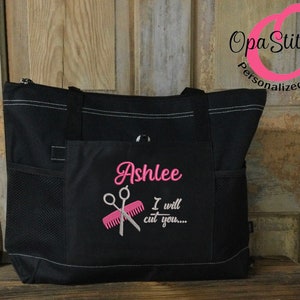Monogrammed hairdresser tote bag, embroidered with hair stylist name, personalized gift for hair stylist, Hairdresser, gift for hair dresser