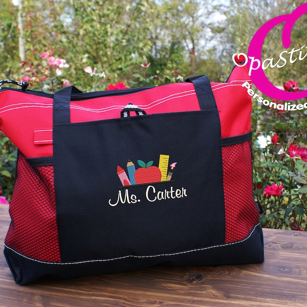 Teacher tote bag, monogrammed teacher tote, personalized with name,gift for teachers,colleagues,graduation gift for new teachers, staff gift