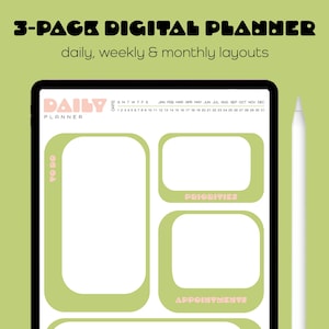 3-Pack Digital Planner, Daily Weekly and Monthly Planner, iPad Compatible, Printable Template, 3 Colorways, Funky Future Theme