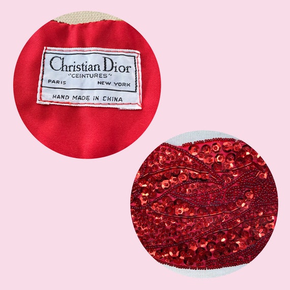 CHRISTIAN DIOR Boutique 1980's Ruby Red Beaded "C… - image 3