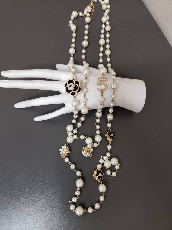 Chanel pearl necklace deals etsy