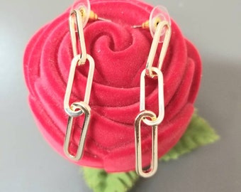 Gold or silver color plated stainless steel 3 or 2 link paper clip earrings zero tarnish light sturdy minimalist fashion jewelry