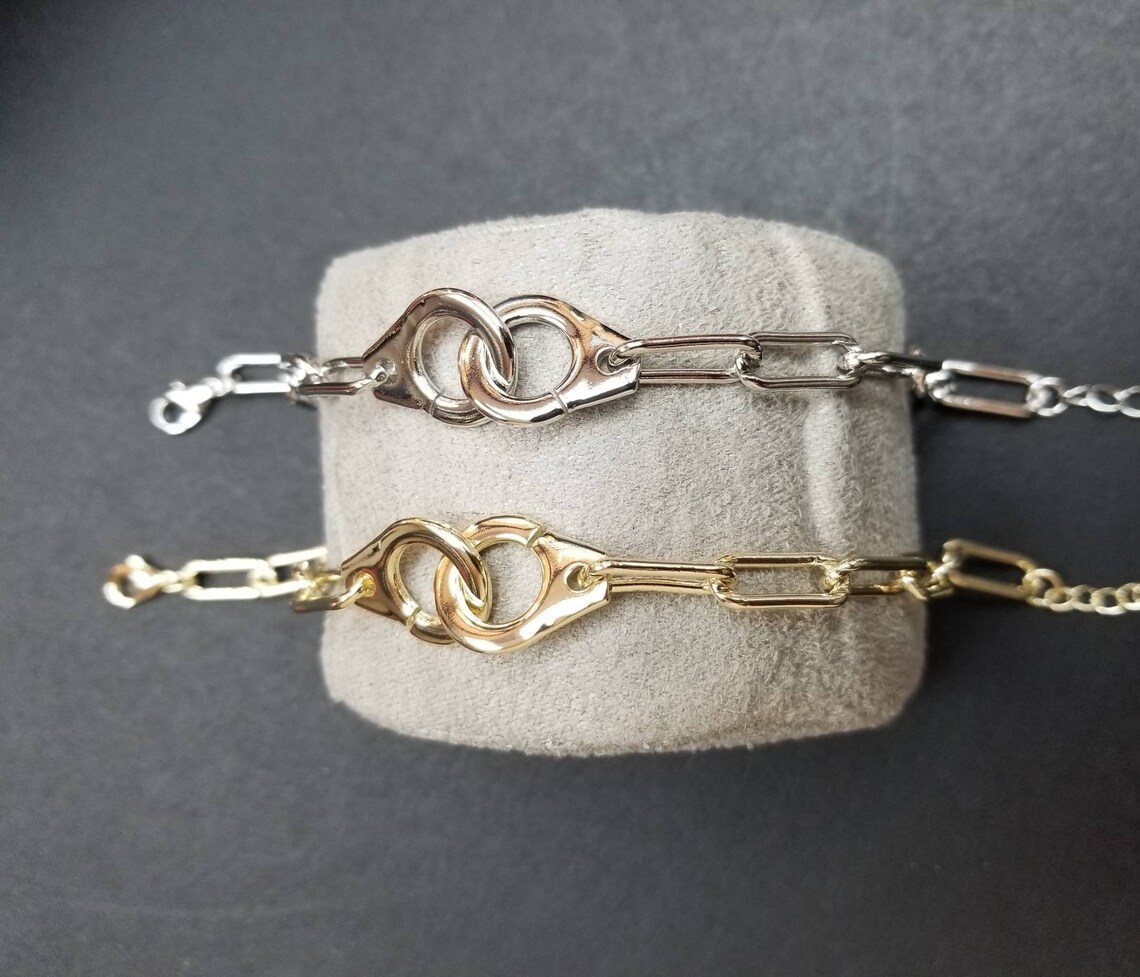 Stainless Steel Adjustable Handcuff Paper Clip Bracelets Gold Etsy