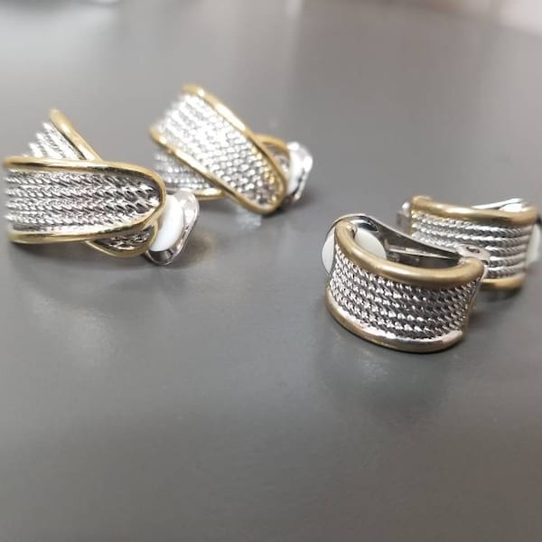 Two tone gold and silver plated clip-on inspired earrings