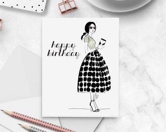 Lux Birthday - Tarjeta de felicitación, ilustración de moda, feliz cumpleaños, arte, interior en blanco