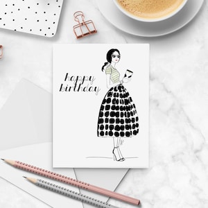 Lux Birthday - Kartka z pozdrowieniami, Ilustracja mody, Wszystkiego najlepszego z okazji urodzin, Sztuka, Puste wnętrze