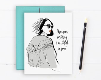 Stylish Birthday - Greeting Card, Illustration, Birthday Card, Stylish Card, Fashion Card