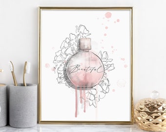 Bellissima bottiglia - Illustrazione cosmetica, arte, belle arti, stampa artistica da parete, poster, schizzo, arredamento per la casa, acquerello, incorniciato, tela o stampa