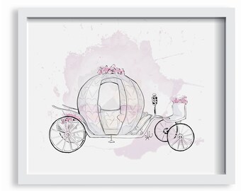 Pour toujours, impression d'illustration de mode, impression d'art déco murale, illustration d'affiche, bureau, calèche de Cendrillon, lavande