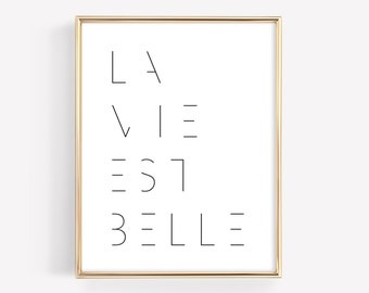 La Vie Est Belle - PRINTABLE art, TWO COLOURS, Quote Wall Art, French wall decor, Pink decor, Poster, digital download