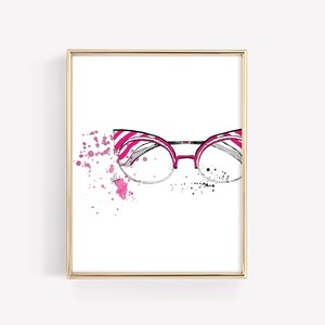 Stripes - PRINTABLE art, Fashion Illustration Wall Art, wall decor, Pink decor, Fashion art, Watercolour poster, digital download, Glasses