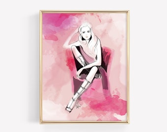 The Ashley - PRINTABLE art, Fashion Illustration Wall Art, wall decor, Pink decor, Fashion art, Watercolour poster, digital download