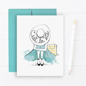 C'est la vie - carte de voeux, illustration de mode, carte de citation, carte juste parce que, carte d'encouragement de sympathie, carte d'art, français