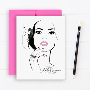 Bonjour magnifique - carte de voeux, illustration de mode, carte d'art, carte juste parce que, carte élégante, carte d'amitié, papeterie