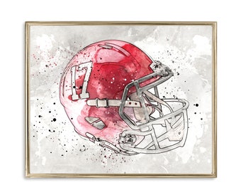 University of Alabama Football Helmut  | Wall Art | Home Decor | Watercolour Effect | Digitally Mastered | Crimson Tide | Roll Tide