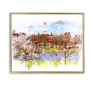 Harvard University River Art | Wall Art | Home Decor | University Architecture | Watercolour Effect | Digitally Mastered | Graduation Gift |