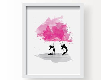 Pretty In Pink - Wall Art Print, Poster, Art for Home, Home Decor, Fashion Illustration, Street Style, Watercolour, Drawing,Sex and the City