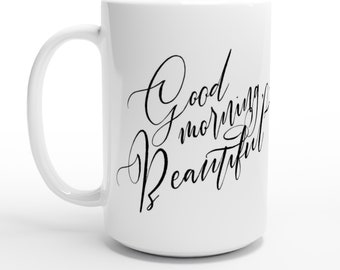 Tazza in ceramica bianca da 15 once di Buongiorno / Tazza da caffè / Tazza da tè / Regalo da ufficio per lei