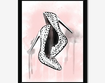 Tacchi dalmata - Illustrazione di moda, arte, belle arti, stampa artistica da parete, poster, arte delle scarpe, arredamento per la casa, acquerello, cornice, stampa artistica o tela