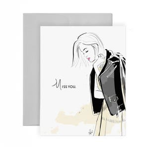 Miss You Chic - Carte de voeux, Illustration de mode, Carte amour et amitié, Carte vous manque, Dessin de mode, Papeterie