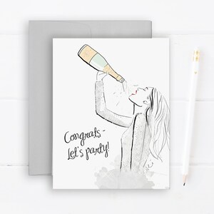 Félicitations champagne - carte de voeux, illustration de mode, carte de félicitations, carte de fête, carte de dessin de mode, humour, humour, drôle
