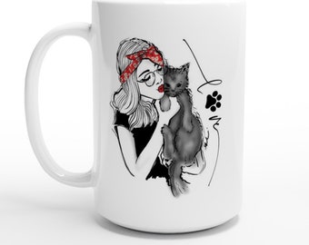 Tazza Paw Love da 15 once / Tazza per gatti / Amante dei gatti / Tazza da tè / Tazza da caffè