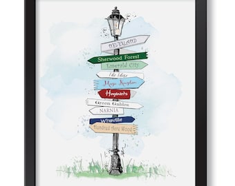 Fantasy Sign - Illustration, Art, Fine Art, Wall Art Print, Poster Illustration, Books, Stories, Tales, Sherwood Forest, Hundred Acre Wood