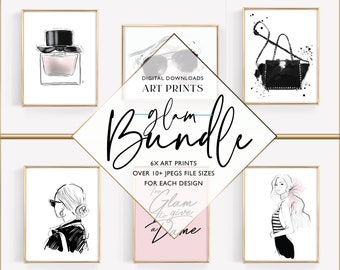 Glam Bundle - PRINTABLE art, Fashion Illustration Wall Art, wall decor, Fashion art, Watercolour poster, digital download, instant art