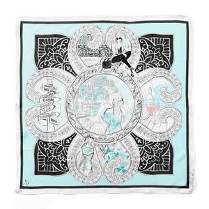 Tuscan Sun Silk Scarf - Fashion Illustration, Accessories, Fashion Destination, Soft Blue, Teal, Italy