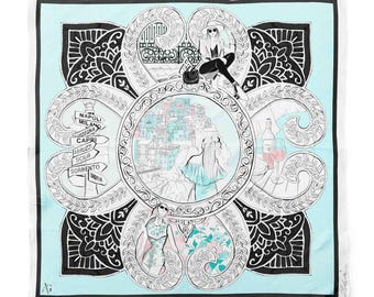 Tuscan Sun Silk Scarf - Fashion Illustration, Accessories, Fashion Destination, Soft Blue, Teal, Italy