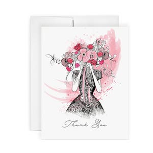 Merci botanique - Carte de remerciement, carte de fleurs, carte vintage, carte de dentelle et de fleurs, carte de mariage, carte de remerciement de demoiselle d'honneur, carte de mode