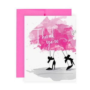 Pretty Thanks - Carte de voeux, Illustration de mode, Carte de remerciement, Note de remerciement, Dessin de mode, Carte rose, Carte fille