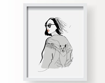 The Hilary - impression d'illustration de mode, oeuvre d'art, impression d'art mural, illustration d'affiche, oeuvre d'art pour la maison, bureau, street style, semaine de la mode