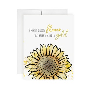 Fleurs dorées - carte de voeux, illustration de mode, carte de joyeux anniversaire, carte de fête des mères, carte d'art, carte d'illustration, amour, tournesols