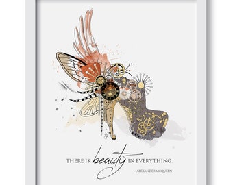 Beauty Is Timeless - Alexander McQueen Fashion Illustration Print, Fine Art, Wall Art Print, Poster Illustration, Art for Home, Office