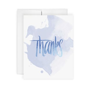 Remerciements artistiques - Carte de voeux, aquarelle, carte de remerciement, carte peinte, carte illustrée, mot de remerciement, couleur bleue