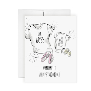 Le patron - carte de voeux, illustration de mode, carte de fête des mères, carte d'art, carte d'illustration, vie de maman, nouvelle maman, bébé, humour, humour