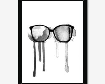 Drip Glasses - Fashion Illustration, Art, Fine Art, Wall Art Print, Poster Illustration, Watercolour, Home Decor, Abstract Art