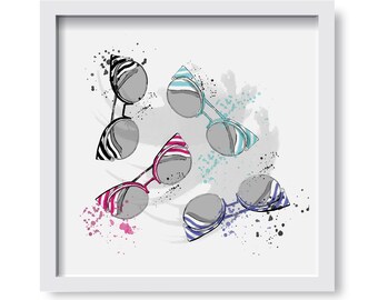 Stripes on Stripes - Stampa di illustrazioni di moda di occhiali da sole, belle arti, stampe artistiche da parete, illustrazioni di poster, arte per la casa, l'ufficio