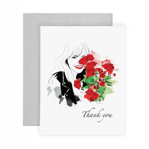 Thank You Roses - Greeting Card, Fashion Illustration, Flower Card, Gift Card, Thanks Card,