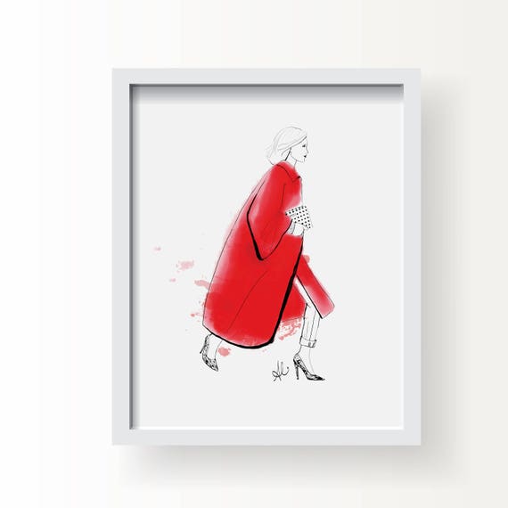 The Stella Fashion Red Coat Fine Art Illustration Print | Etsy