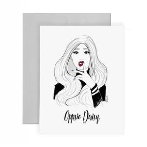 Oppsie Daisy - Carte de voeux, Illustration de mode, Carte désolée, Carte de mode, Juste parce que la carte, carte d’anniversaire tardive