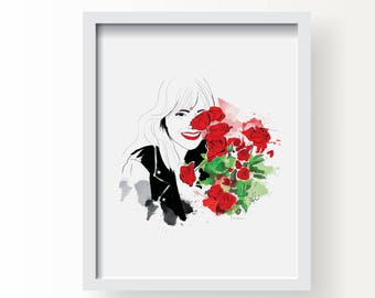 Die Susie - Kunstdruck, Blumenrosen, Illustration Druck, Wand Kunstdruck, Poster-Illustration, Kunst für Haus, Büro, Bouquet, Geschenk für Sie