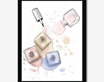 Schizzi di smalto per unghie - Stampa di illustrazioni di moda, belle arti, stampa artistica da parete, illustrazione di poster, decorazione, citazione, decorazione per ufficio, stampa di bellezza