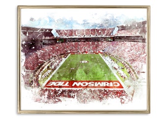 University of Alabama Stadium | Wall Art | Home Decor | Watercolour Effect | Digitally Mastered | Crimson Tide | Bryant-Denny Stadium